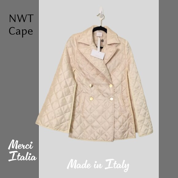 NWT New NEUTRAL Quilted Cape by Merci Italia - Picture 1 of 5